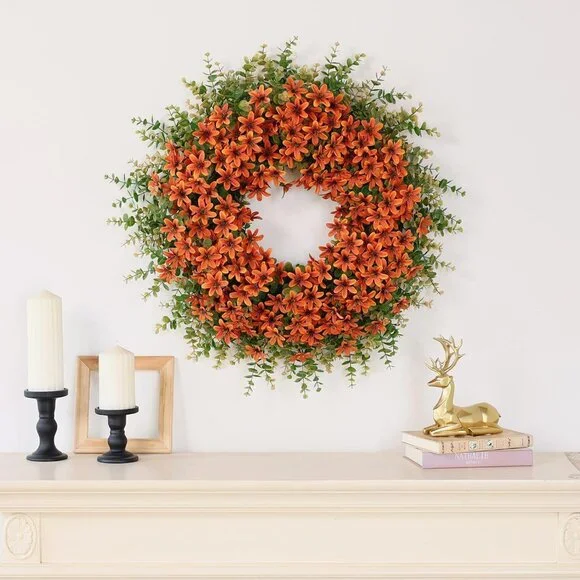 26 Fall Wreath for Front Door, Porch, Window - Large Artificial Eucalyptus Leav